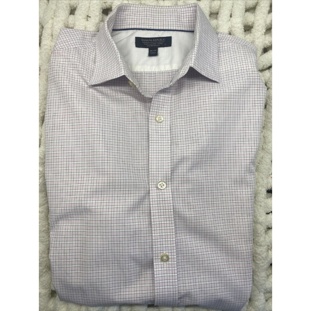 Banana Republic ~Non-Iron Tailored Slim Fit Dress Shirt Pink White~Mens size Med